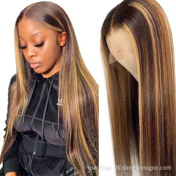 P4/27 Highlight Ombre Blonde Colored HD Lace Frontal Human Hair Wig 13X4Straight Deep Wave Transparent Lace Wigs For Black Women